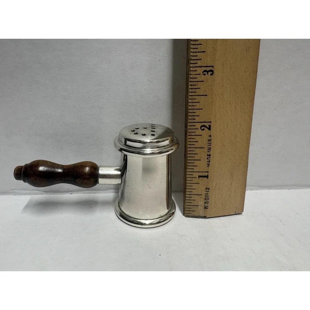 Silver plated Salt & Pepper Shaker‎ Hammer shape small vintage wood handles